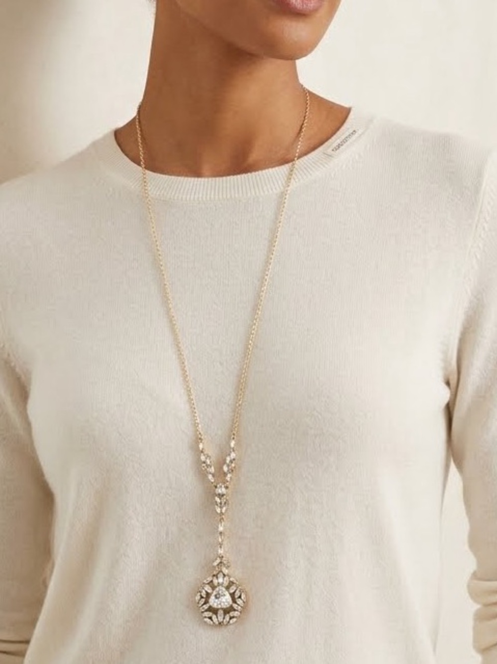 Sole Society Elegant Gold and Silver Necklace Drop Crystal Pendant NEW